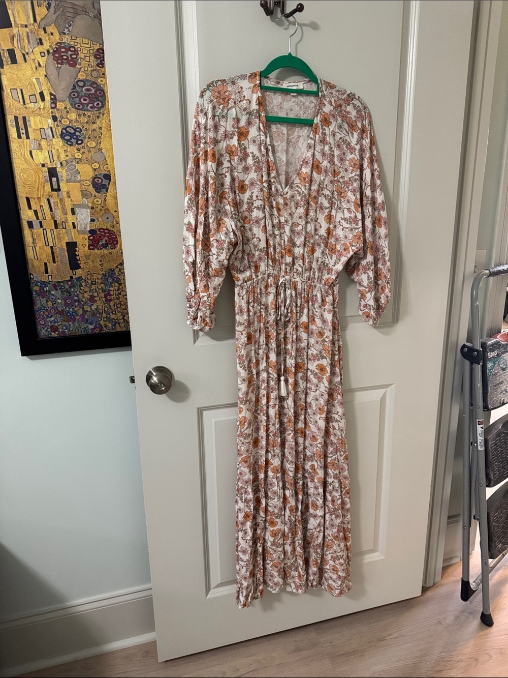 mittoshop Floral V-Neck Maxi Dress in Cream and Rust Orange